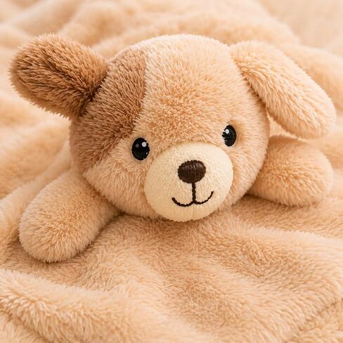 SONA G DESIGNS بطانية أمان مخصصة باسم Puppy Dog Lovie، بيج قطيفة مع زخرفة من الساتان، 14x14 بوصة، مساعد نوم الطفل، 0-36 شهرًا in Kuwait