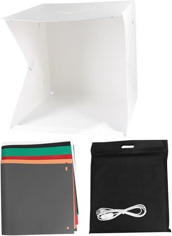 TEHAUX 40cm Portable Folding Photography Light Box with Adjustable LED Brightness, Dual Light Bars and 6 Colored Backdrops for Product Photo Studio and Mini Shooting Tent in Kuwait