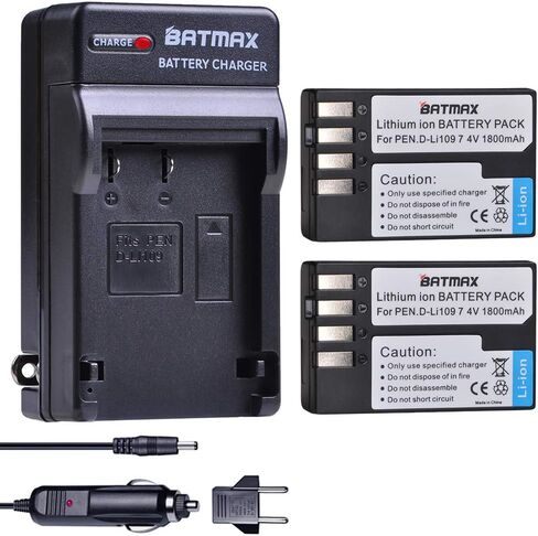 Batmax 2X D-Li109 بطارية + شاحن لكاميرات Pentax K-R K-30 K-50 K-500 K-S1 K-S2 K-70 7.4V 1800mAh قابلة للشحن ليثيوم أيون in Kuwait