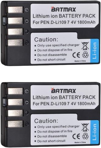 Batmax 2X D-Li109 بطارية + شاحن لكاميرات Pentax K-R K-30 K-50 K-500 K-S1 K-S2 K-70 7.4V 1800mAh قابلة للشحن ليثيوم أيون in Kuwait
