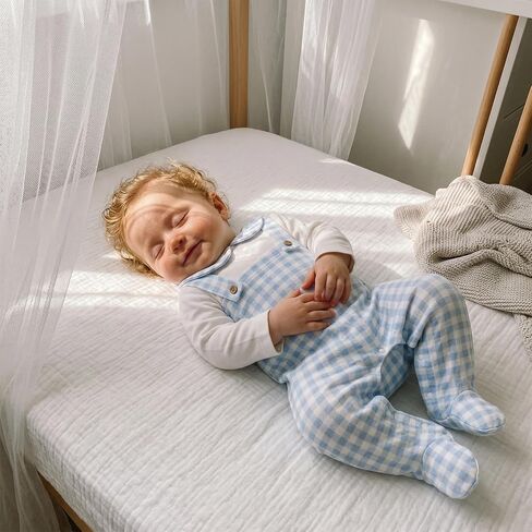 Baby Girl Boy Gingham Footies Romper Lapel Long Sleeve Jumpsuit Cute Gender Neutral Newborn Coming Home Outfit 0-6M in Saudi Arabia