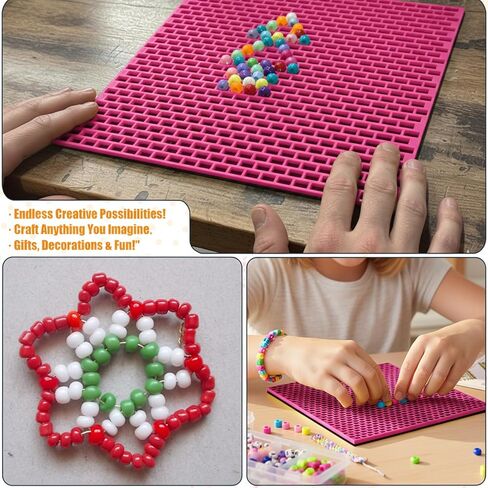 Pony Beads Board for Kandi Bracelets - Secure Brick Grid Tray & Organizer, Peyote Stitch Pattern, Bead Board for Jewelry Making & DIY Cuffs, 9" x 9.4" (Purple) in Saudi Arabia