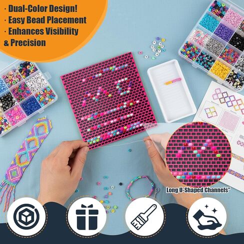 Pony Beads Board for Kandi Bracelets - Secure Brick Grid Tray & Organizer, Peyote Stitch Pattern, Bead Board for Jewelry Making & DIY Cuffs, 9" x 9.4" (Purple) in Saudi Arabia