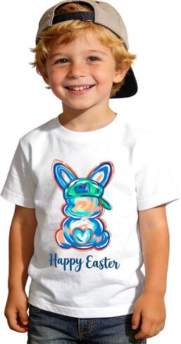 Easter Shirts for Toddler Boys Brushstroke Bunny Graphic T-Shirt Baby Happy Easter Tees Outfits Short Sleeve Tops in Kuwait