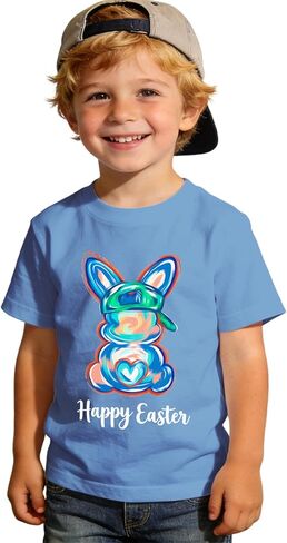 Easter Shirts for Toddler Boys Brushstroke Bunny Graphic T-Shirt Baby Happy Easter Tees Outfits Short Sleeve Tops in Kuwait