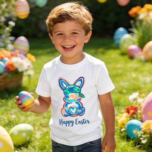 Easter Shirts for Toddler Boys Brushstroke Bunny Graphic T-Shirt Baby Happy Easter Tees Outfits Short Sleeve Tops in Kuwait