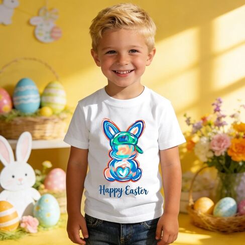 Easter Shirts for Toddler Boys Brushstroke Bunny Graphic T-Shirt Baby Happy Easter Tees Outfits Short Sleeve Tops in Kuwait