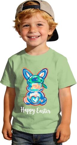 Easter Shirts for Toddler Boys Brushstroke Bunny Graphic T-Shirt Baby Happy Easter Tees Outfits Short Sleeve Tops in Kuwait