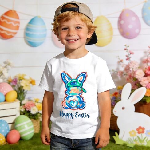 Easter Shirts for Toddler Boys Brushstroke Bunny Graphic T-Shirt Baby Happy Easter Tees Outfits Short Sleeve Tops in Kuwait