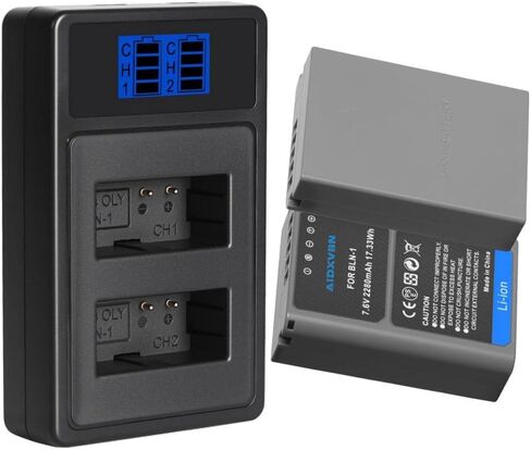 2 حزمة بطارية بديلة BLN-1 مع شاحن USB مزدوج لـ Olympus OM-D E-M1، E-M5، Pen E-P5-2280 مللي أمبير بطارية ليثيوم أيون عالية السعة متوافقة مع BLN-1، BCN-1، HLD-6 Grip in Kuwait