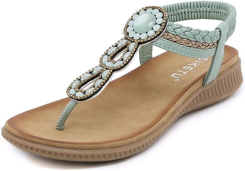 Women's Bohemian Rhinestone T-strap Flat Sandals Summer Comfortable Flipflops Embellished Beach Thong Sandal in Saudi Arabia