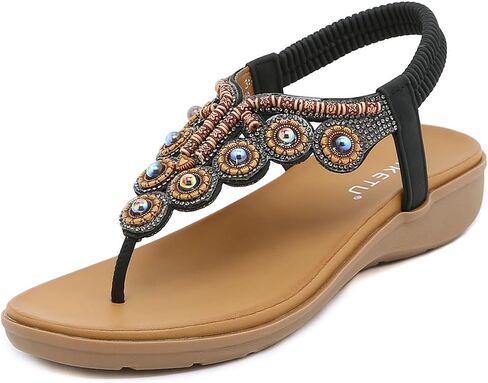 Women's Bohemian Rhinestone T-strap Flat Sandals Summer Comfortable Flipflops Embellished Beach Thong Sandal in Saudi Arabia