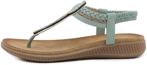 Women's Bohemian Rhinestone T-strap Flat Sandals Summer Comfortable Flipflops Embellished Beach Thong Sandal in Saudi Arabia