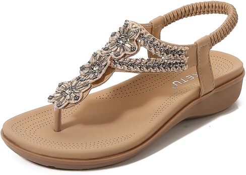 Women's Bohemian Rhinestone T-strap Flat Sandals Summer Comfortable Flipflops Embellished Beach Thong Sandal in Saudi Arabia