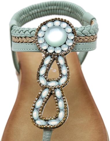 Women's Bohemian Rhinestone T-strap Flat Sandals Summer Comfortable Flipflops Embellished Beach Thong Sandal in Saudi Arabia
