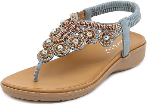 Women's Bohemian Rhinestone T-strap Flat Sandals Summer Comfortable Flipflops Embellished Beach Thong Sandal in Saudi Arabia