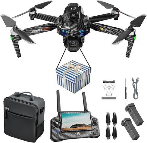 طائرة بدون طيار Airdrop، بطاريتان، وقت طيران طويل، نظام تحديد المواقع العالمي (GPS) مع جهاز تحكم عن بعد بشاشة تعمل باللمس مقاس 7.2 بوصة، كاميرات مزدوجة بدقة 4K HD، محور انحراف ثلاثي المحاور، تجنب العوائق متعدد الاتجاهات بزاوية 360 درجة، محركات بدون فرش، ت in Kuwait