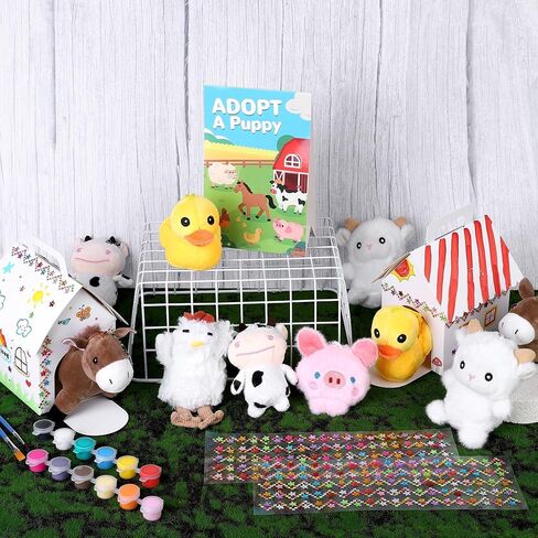 31 Pieces Adopt a Puppy Party Favors 12 Mini Plush Pet Stuffed Dogs with Keychain Include Adopt a Puppy Sign DIY White Dog House Paint Brushes Stickers for Birthday DIY Craft Party Gifts in Saudi Arabia
