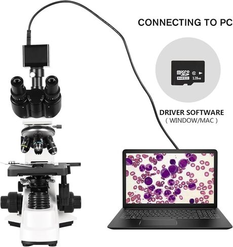 مجهر ثلاثي العينيات مركب LCD مقاس 10 بوصات من HSL، مجاهر بيولوجية احترافية مقاس 40x-2500x لمختبر البالغين، مجهر رقمي لكاميرا 2K LED WF10x WF16x WF25x مكثف ABBE in Kuwait