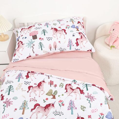 Toddler Bedding Set for Girls, Kids Comforter Set Pink Reversible, Ultra Soft & Lightweight Crid Bedding Set Includes Comforter, Flat Sheet, Fitted Sheet, Pillowcase (Elephant) in Saudi Arabia