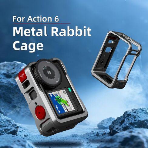 قفص معدني لـ DJI Osmo Action 6، إطار واقٍ من سبائك الألومنيوم مع غطاء عدسة وحزام معصم، حامل حذاء بارد لتبديد الحرارة، قفص كاميرا عمل سريع التحرير in Kuwait