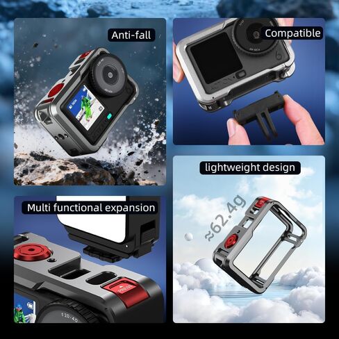 قفص معدني لـ DJI Osmo Action 6، إطار واقٍ من سبائك الألومنيوم مع غطاء عدسة وحزام معصم، حامل حذاء بارد لتبديد الحرارة، قفص كاميرا عمل سريع التحرير in Kuwait