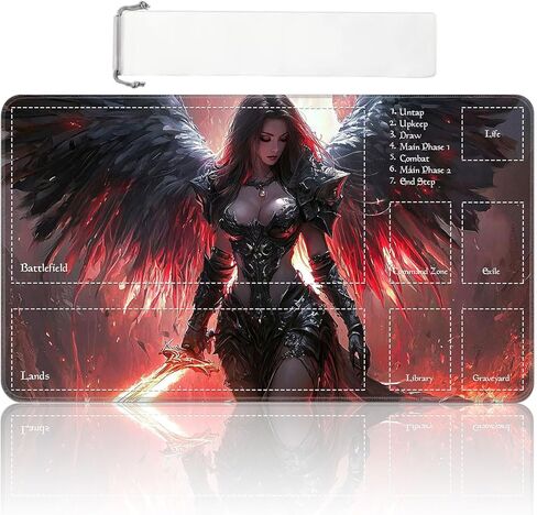 MTG Playmat 24x14 بوصة مع حقيبة تخزين مجانية، قاعدة مطاطية غير قابلة للانزلاق TCG Play Mat for Magic The Gathering، بطاقة Playmat لـ YGO، لعبة محمولة متينة غير لامعة، Dark Angel in Saudi Arabia