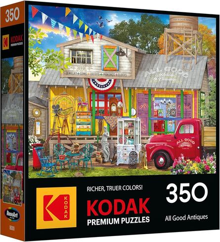 أحجية RoseArt - Kodak Premium 350 قطعة - مخيم غروب الشمس مع المسترد الذهبي، مشهد البحيرة النابض بالحياة، أحجية الصور المقطوعة للبالغين، مقاس نهائي 60.96 سم × 45.72 سم in Kuwait