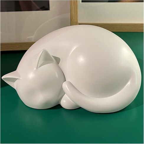 Sleeping Cat Memorial Urn,Resin Cremation Keepsake, Indoor Pet Tribute, 8 x 5.5 x 4 Inches, Small Animal Ash Container (White) in Saudi Arabia