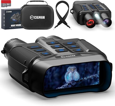 مناظير رؤية ليلية CIGMAN 4K، شاشة عالية الدقة مقاس 3.99 بوصة، صور ليلية بدقة 58 ميجابكسل، بطارية 5000 مللي أمبير في الساعة، مقاومة للماء IP65، تكبير 5X، بطاقة 32 جيجابايت متضمنة in Kuwait