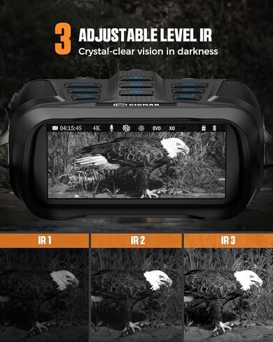 مناظير رؤية ليلية CIGMAN 4K، شاشة عالية الدقة مقاس 3.99 بوصة، صور ليلية بدقة 58 ميجابكسل، بطارية 5000 مللي أمبير في الساعة، مقاومة للماء IP65، تكبير 5X، بطاقة 32 جيجابايت متضمنة in Kuwait