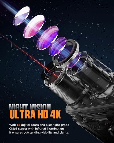 مناظير رؤية ليلية CIGMAN 4K، شاشة عالية الدقة مقاس 3.99 بوصة، صور ليلية بدقة 58 ميجابكسل، بطارية 5000 مللي أمبير في الساعة، مقاومة للماء IP65، تكبير 5X، بطاقة 32 جيجابايت متضمنة in Kuwait