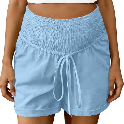 Cotton Maternity Shorts Stretchy Over Belly Workout Bottom Pregnancy Crop Pants Drawstring Loose Fit Summer Wear in Kuwait