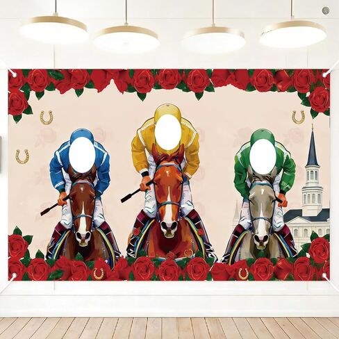Derby Party Decorations 2026, Run for The Roses Banner Backdrop 70.8 X 43.3 Inch, Derby Photo Booth Backdrop for Horse Racing Theme Decor Adult Party Indoor Outdoor Wall, Derby Party Supplies in Kuwait