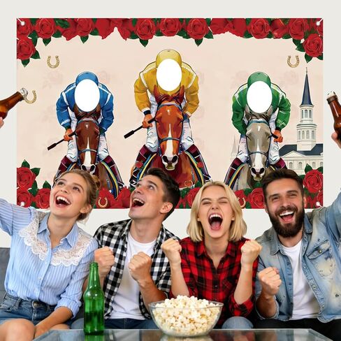 Derby Party Decorations 2026, Run for The Roses Banner Backdrop 70.8 X 43.3 Inch, Derby Photo Booth Backdrop for Horse Racing Theme Decor Adult Party Indoor Outdoor Wall, Derby Party Supplies in Kuwait