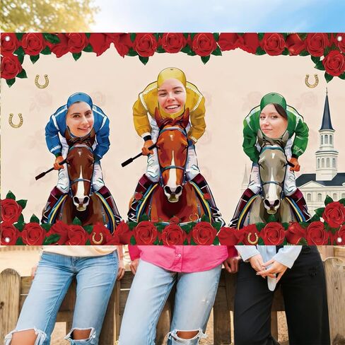 Derby Party Decorations 2026, Run for The Roses Banner Backdrop 70.8 X 43.3 Inch, Derby Photo Booth Backdrop for Horse Racing Theme Decor Adult Party Indoor Outdoor Wall, Derby Party Supplies in Kuwait