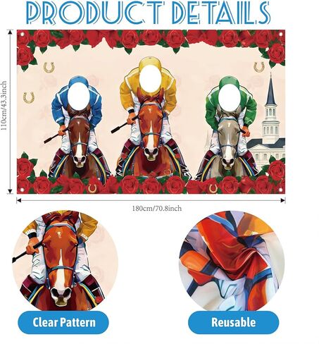 Derby Party Decorations 2026, Run for The Roses Banner Backdrop 70.8 X 43.3 Inch, Derby Photo Booth Backdrop for Horse Racing Theme Decor Adult Party Indoor Outdoor Wall, Derby Party Supplies in Kuwait