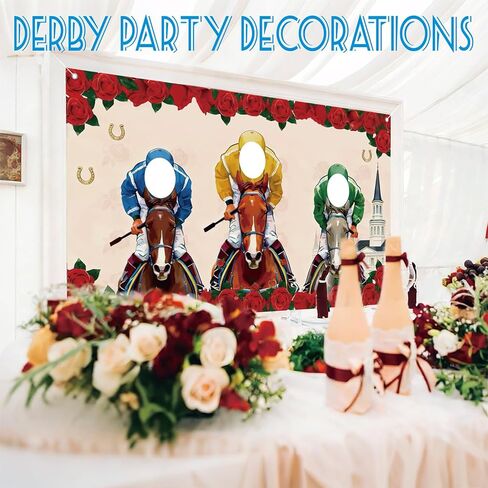 Derby Party Decorations 2026, Run for The Roses Banner Backdrop 70.8 X 43.3 Inch, Derby Photo Booth Backdrop for Horse Racing Theme Decor Adult Party Indoor Outdoor Wall, Derby Party Supplies in Kuwait