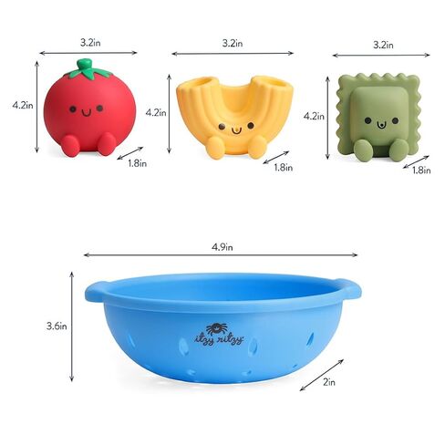 Itzy Ritzy Bath Squirter Toys – Set of 3 Textured, Pasta-Shaped Bath Toys & 1 Sprinkle Strainer – Itzy Splash Pals Promote Sensory Play, Cause & Effect, & Motor Skill Development – 6 Mos & Up (Pasta) in Saudi Arabia