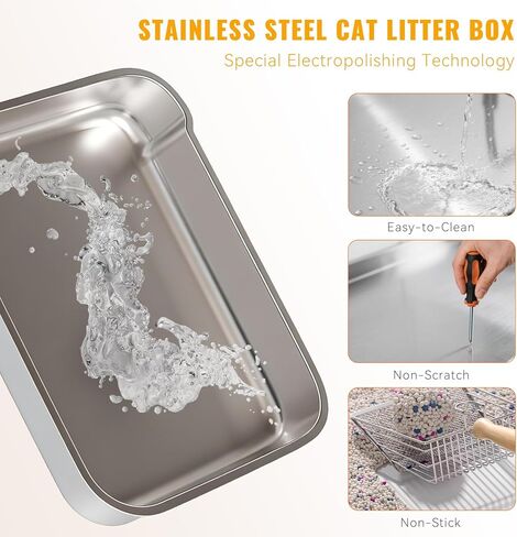 Upgraded Stainless Steel Fully Enclosed Cat Litter Box with Lid - Foldable Covered Kitty Litter Enclosure, Anti-Splashing, Easy to Clean with Drawer, Includes Cat Mat and Scoop - White & Grey in Saudi Arabia
