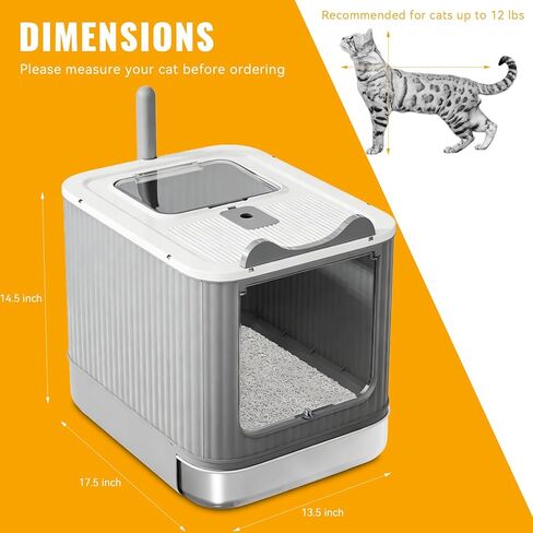 Upgraded Stainless Steel Fully Enclosed Cat Litter Box with Lid - Foldable Covered Kitty Litter Enclosure, Anti-Splashing, Easy to Clean with Drawer, Includes Cat Mat and Scoop - White & Grey in Saudi Arabia