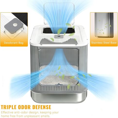 Upgraded Stainless Steel Fully Enclosed Cat Litter Box with Lid - Foldable Covered Kitty Litter Enclosure, Anti-Splashing, Easy to Clean with Drawer, Includes Cat Mat and Scoop - White & Grey in Saudi Arabia
