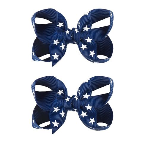 YanJie 2pcs Baby Hair Clips 3‘’ Navy Blue Bow Ribbon American Flag Hair Bows White Stars Clips in Saudi Arabia