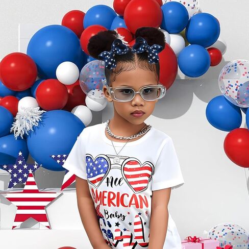 YanJie 2pcs Baby Hair Clips 3‘’ Navy Blue Bow Ribbon American Flag Hair Bows White Stars Clips in Saudi Arabia