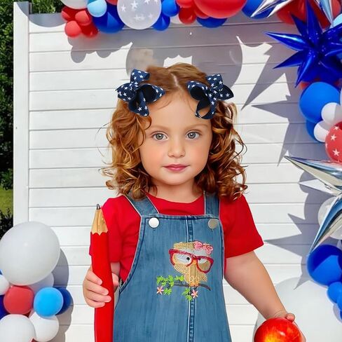 YanJie 2pcs Baby Hair Clips 3‘’ Navy Blue Bow Ribbon American Flag Hair Bows White Stars Clips in Saudi Arabia