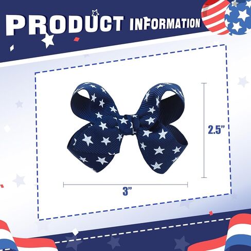 YanJie 2pcs Baby Hair Clips 3‘’ Navy Blue Bow Ribbon American Flag Hair Bows White Stars Clips in Saudi Arabia