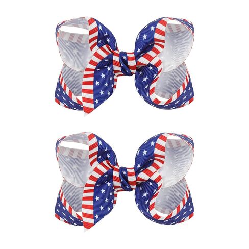 YanJie 2pcs Baby Hair Clips 3‘’ Navy Blue Bow Ribbon American Flag Hair Bows White Stars Clips in Saudi Arabia