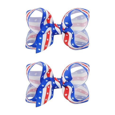 YanJie 2pcs Baby Hair Clips 3‘’ Navy Blue Bow Ribbon American Flag Hair Bows White Stars Clips in Saudi Arabia