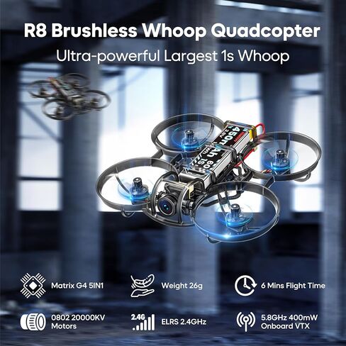 R8 ELRS FPV Whoop Drone RTF with Radiomaster Pocket Controller,4 Batteries,6In1 Charger,FOV160°,Matrix G4 5IN1 FC,0802 20000KV Brushless Motor-Ideal for FPV Freestyle Racing Training Indoor Outdoor in Kuwait