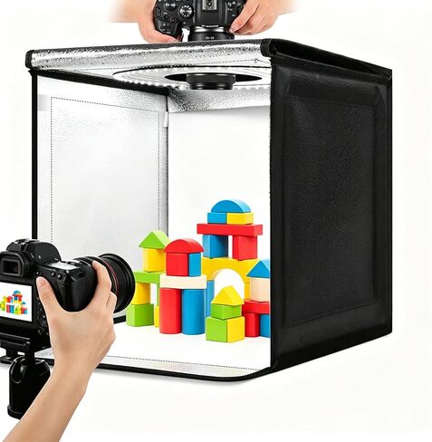 صندوق إضاءة للصور، صندوق إضاءة للتصوير الفوتوغرافي محمول مقاس 15.7 × 15.7 بوصة مزود بـ CRI>95 72 خرزة، و10 مستويات لضبط السطوع، وإعداد فوري ومزود بمنفذ USB، للمنتجات الغذائية للمجوهرات in Kuwait